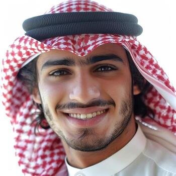 arab man smiling with white background photo